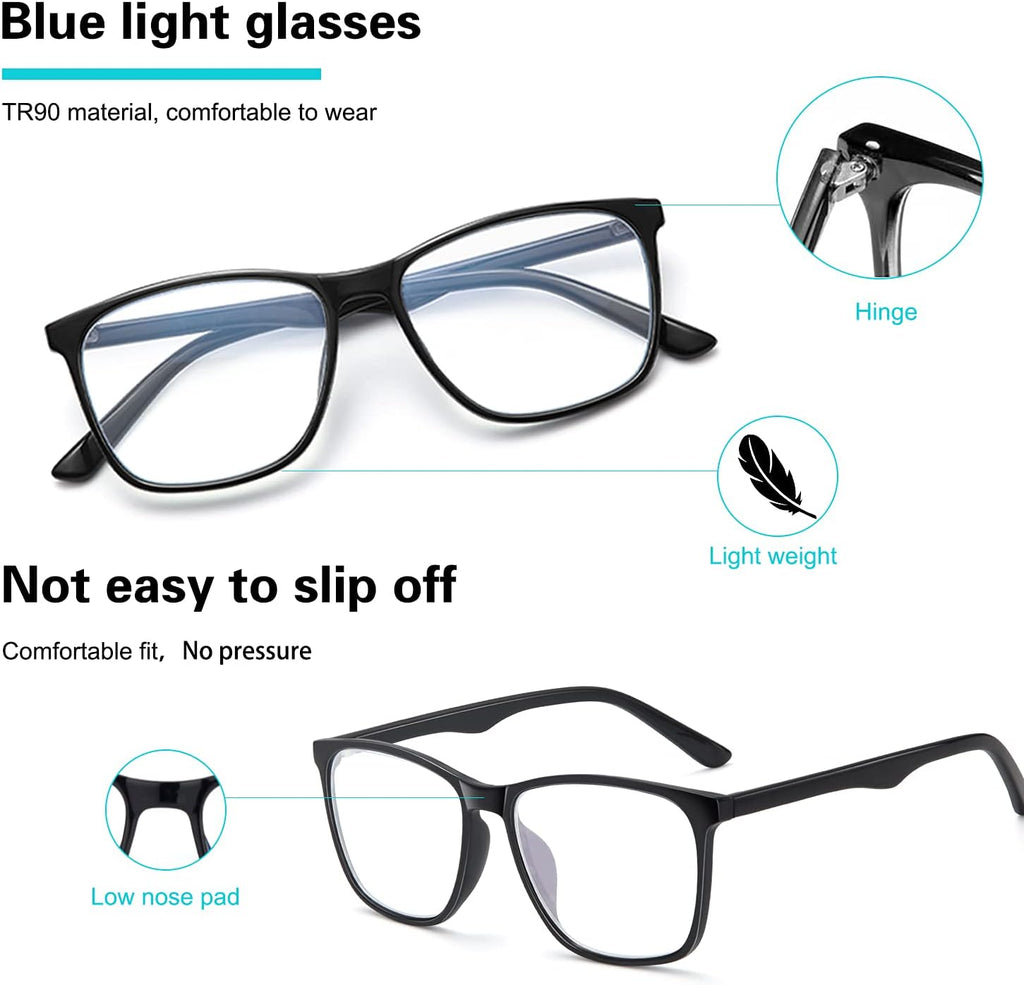 Blue Light Blocking Glasses Women/Men, Fashion Lightweight Frame Computer Eye Glasses anti Eyestrain & UV Glare for Gaming & Reading, 2-Pack (A)